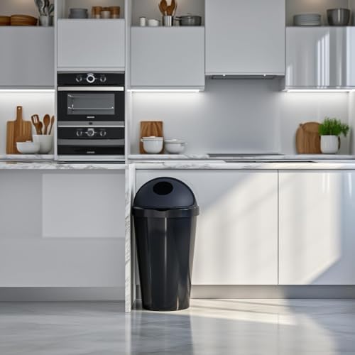 SPECTRAPLAST® 60L Bullet Bin Large Capacity Indoor & Outdoor Waste Bin – Heavy Duty Plastic Rubbish Bin with Flip Lid – Tall Black Base Dustbin for Kitchen, Office & Garden (BLACK) - Image 2