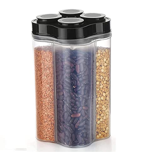 TEX-RO 4 Section Container Jar container kitchen accessories items, kitchen organizer & Containers, Kitchen Storage Box & kitchen food container (Pack Of 1, Black)(Plastic)