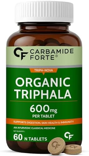 Carbamide Forte Triphala Churna Tablets 600mg | 100% Organic Triphala Tablets with Amla, Haritaki & Bibhitaki | Triphala Capsules Alternative for Digestive Health | 60 Tablets