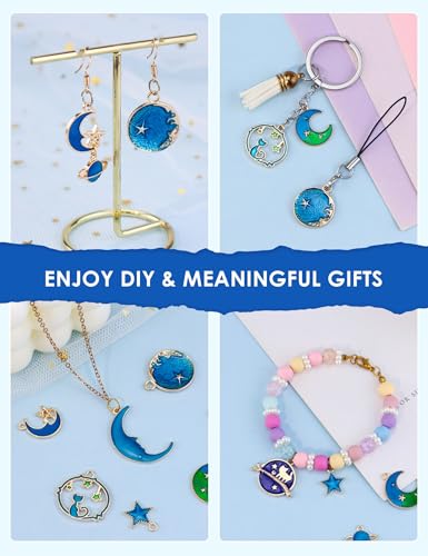 JIALEEY Assorted Gold Plated Enamel Cat Moon Star Celestial Charm Pendant DIY for Earrings Necklace Bracelet Jewelry Making and Crafting - Image 8