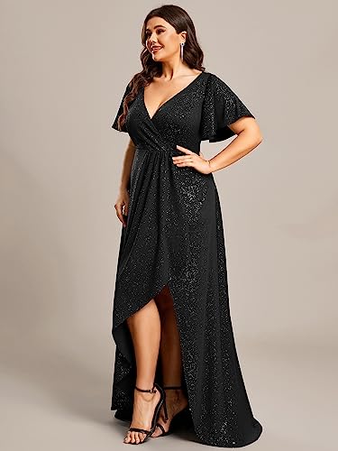Ever-Pretty Plus Sparkle V Neck A Line Ruffle Sleeve High Low Glitter Cocktail Wedding Guest Dresses for Curvy Women3