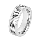 Geoffrey Beene Men's 7mm Stainless Steel Polished Edge Mesh Ring, 7 UK, Metal, No Gemstone