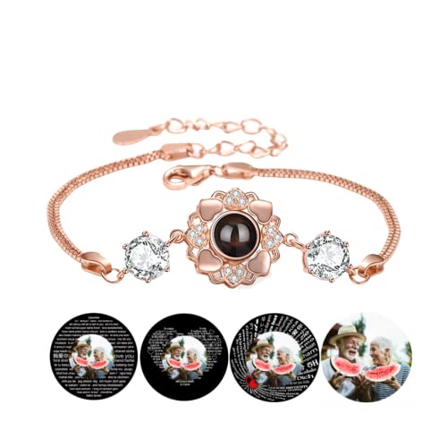 Amabery Personalized Heart Bracelet with Picture inside Custom Photo Projection Bracelet 100 Languages I Love You Picture Bracelet Photo Memorial Bracelet for Women Girlfriend Mom