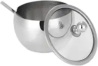 Açucareiro Em Aço Inox Com Tampa De Vidro E Colher Cozinha