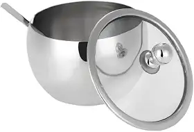 Açucareiro Em Aço Inox Com Tampa De Vidro E Colher Cozinha