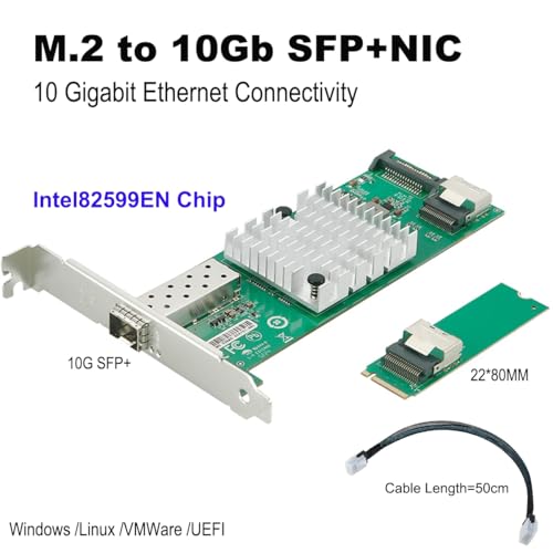Image of M.2 M-Key Single SFP+ Port 10G Ethernet LAN Adapter with 50cm Cable, with Intel 82599EN Controller