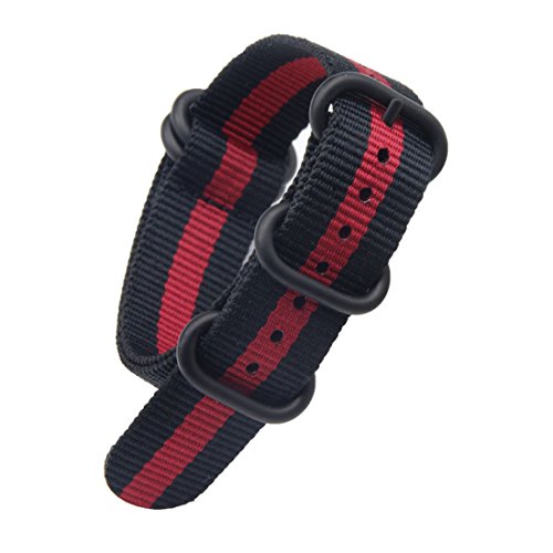 20mm Black/Red Exquisite Men's One-Piece Style Nylon Perlon Watch Bands Straps Textile