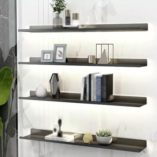 Étagère de rangement murale à LED en aluminium noir, support robuste 70cm - 2