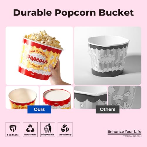 Image of Fit Meal Prep 150 Pack Classic Paper Popcorn Buckets Disposable, 85 Oz Grease Resistant Popcorn Bowls Cups for Machine Home Theater Carnival Movie Night
