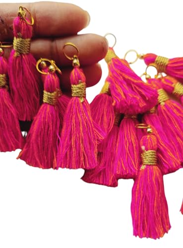 Image of Zippy Flora Micro 1.5 inch Length Cotton Handmade Tassels for Saree /Blouse /Dupatta /DIY /Decor (Pack of 12) (Mix Dual - Orange + Dark Pink)