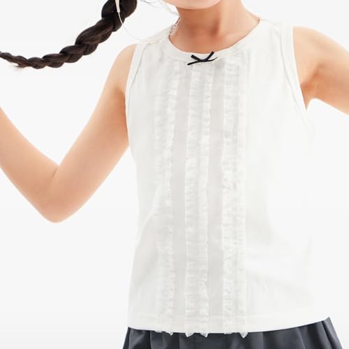 2 Piece Girls Tank Top with Lace for Summer Sleeveless Dance Top Wide Strap 5T-13Y3