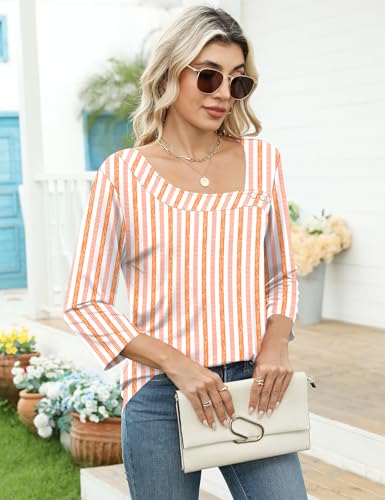 Image of LOMON Womens 3 /4 Length Sleeve T Shirts Asymmetrical Neck Tops Business Blouses for Women Fashion 2026