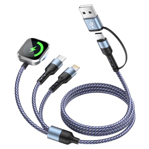 Travel Essentials Multi Charging Cable for iWatch Charger, 3in2 USB C Cable Multiple Charger Cord, USB Cord Car CarPlay Cable Compatible with iWatch Ultra/SE/10-1/iPhone 17-11/Galaxy S25-22, 5FT