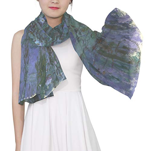 Fashion Scarf for Women Water Lilies By Claude Monet Oil Paintings Flowers Evening Shawl Wrap Scarf for Wedding Party Dress3