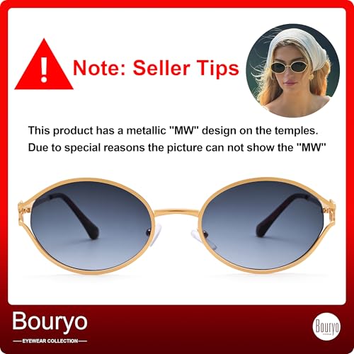 Bouryo Retro Oval Sunglasses for Women Men - Classic Trendy Small Round Sun Glasses Gold Metal Fashion Shades2
