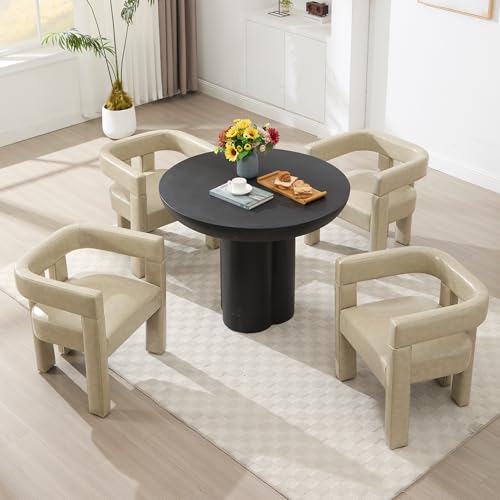 Modern Dining Chair Set of 2 / Living Room Chairs, Fabric Armchair, Upholstered Barrel Chair for Living Room Kitchen Reception (White Teddy, Set of 2)