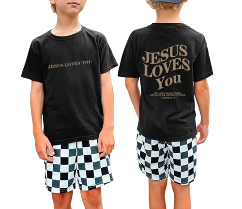 Jesus Loves You Christian Shirt for Boys Bible Verse Letter Printed T Shirts Faith Religious Cotton Short Sleeve Top