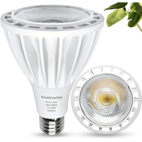 RootGrowings Grow Light, LED Bulb, PAR30, 18W, 4000K Daylight White, E27/26 Base, Indoor LED Grow Lights for Plants, Seeds and Greens, Balanced Light Spectrum, 25,000 Hours Lifespan (1 Pack) (White) Cover