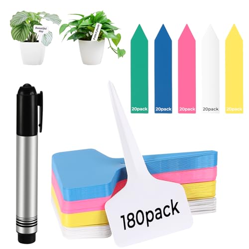 180 Stück Pflanzenschilder,PPlastik Pflanzenschilder für Draussen,Mit 1 Filzstift,Wetterfest Pflanzenstecker Zum,Beschriftungsschilder,Pflanzschilder für Gemüse, Kräuter, Blumen (Weiß+Bunt)