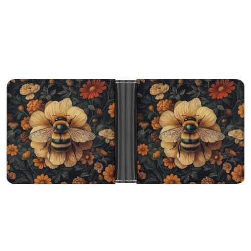 Vintage Buzzing Bee Floral Wallet Slim Small Wallets Short Wallet Horizontal Wallet Coin Purse Portable