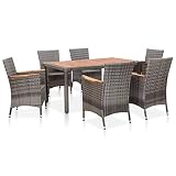 vidaXL 7-TLG. Garten-Essgruppe mit Auflagen Poly Rattan Grey