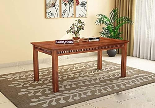 Image of AADITYA WOODS Solid Sheesham Wood 6 Seater Dining Table Set with Chairs for Living Room Home Wooden Dining Table Set for Office Restaurant Modern Dining Room Set-57x35x30 inch(ad-Honey6s, 6 Seater)