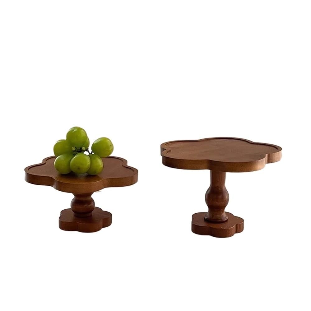 LIANXIBAG Vintage Flower Shaped Wooden High Legged Dessert Tray, Afternoon Tea Cake Aromatherapy Candle Decoration(Tray)