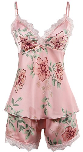 BellisMira Robe de Chambre Nuit Ensembles de Pyjama Sexy V-orné Bretelles Réglables Coussinets Amovibles Floral Femme