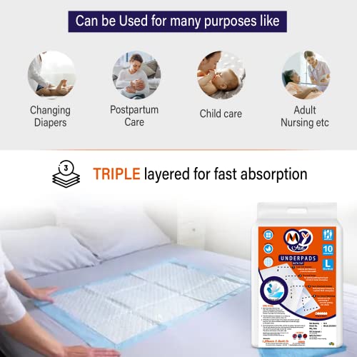 Image of Super Soft Underpads with Tape for Unisex Adults, Large 60 x 90 cm | Superior Absorbency & Leak Proof | Comfortable & Durable | 10 Count - Pack of 1