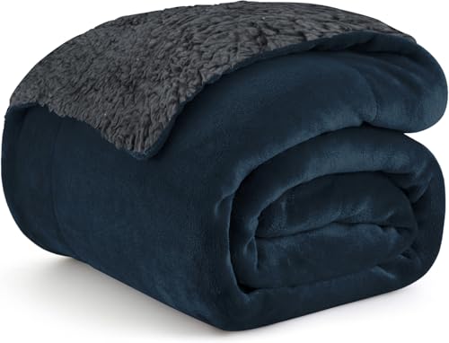 Image of Homestan Sherpa Fleece AC Blanket for Winter, Double 88x90 inch | Navy & Grey, All Season Comforter, Reversible 400 GSM Quilt, No Filling, Soft & Warm Throw, Breathable