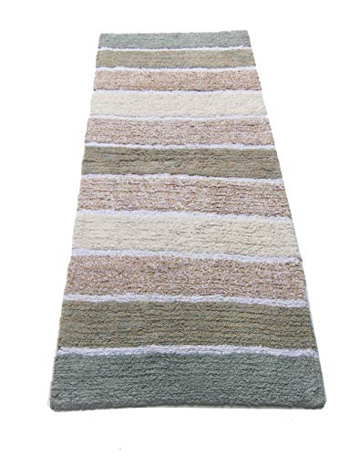 Chardin home Cordural Stripe Bath Runner, Gray/Beige with Latex Spray Non-Skid Backing, 24"