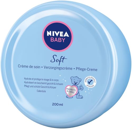 NIVEA BABY Soft Pflegecreme (200 ml), Hautcreme pflegt und schützt 24 Stunden lang, feuchtigkeitsspendende Creme für Babys mit Calendula – Ansicht 1