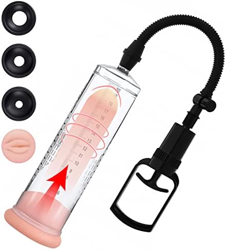 Penis Pump Set - Manual Vacuum Penis Enlarger Enlargement, Vagina Sleeve, 3 Silicone Sleeves of Different Sizes to Fit Penis Size, Pumps & Enlargers, Men Sex Toys, Sex Products for Adult Couples