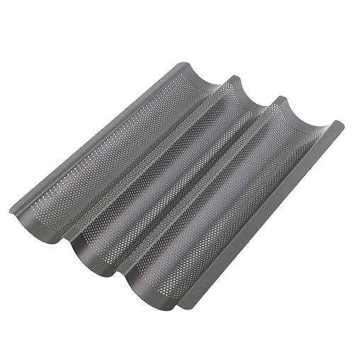 GOURMEO Baguette-Backblech (38 x 24,5 cm) für 3 Baguettes mit Antihaftbeschichtung, Baguetteform, Baguetteblech, Baguette Backform, Brotbackform, Backform Brot, Backformen, Brot Backen Zubehör