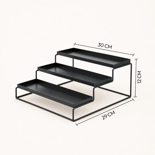 Image of WonderStand Metal TRIZEN | 3-Step Kitchen Countertop Spice Rack Container Utensil Holder Organizer (Black)