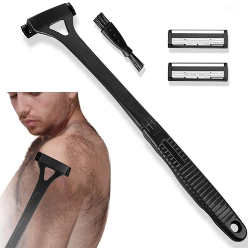 Syiyunran Corporal Hombre Maquinilla Afeitadora Máquina Afeitar Espalda Depiladora - Negro, 1 Unidad, Depilación, Incluye 2 Cabezales Afeitado y Cepillo Limpieza Pequeño, Adecuada para Body el Vello