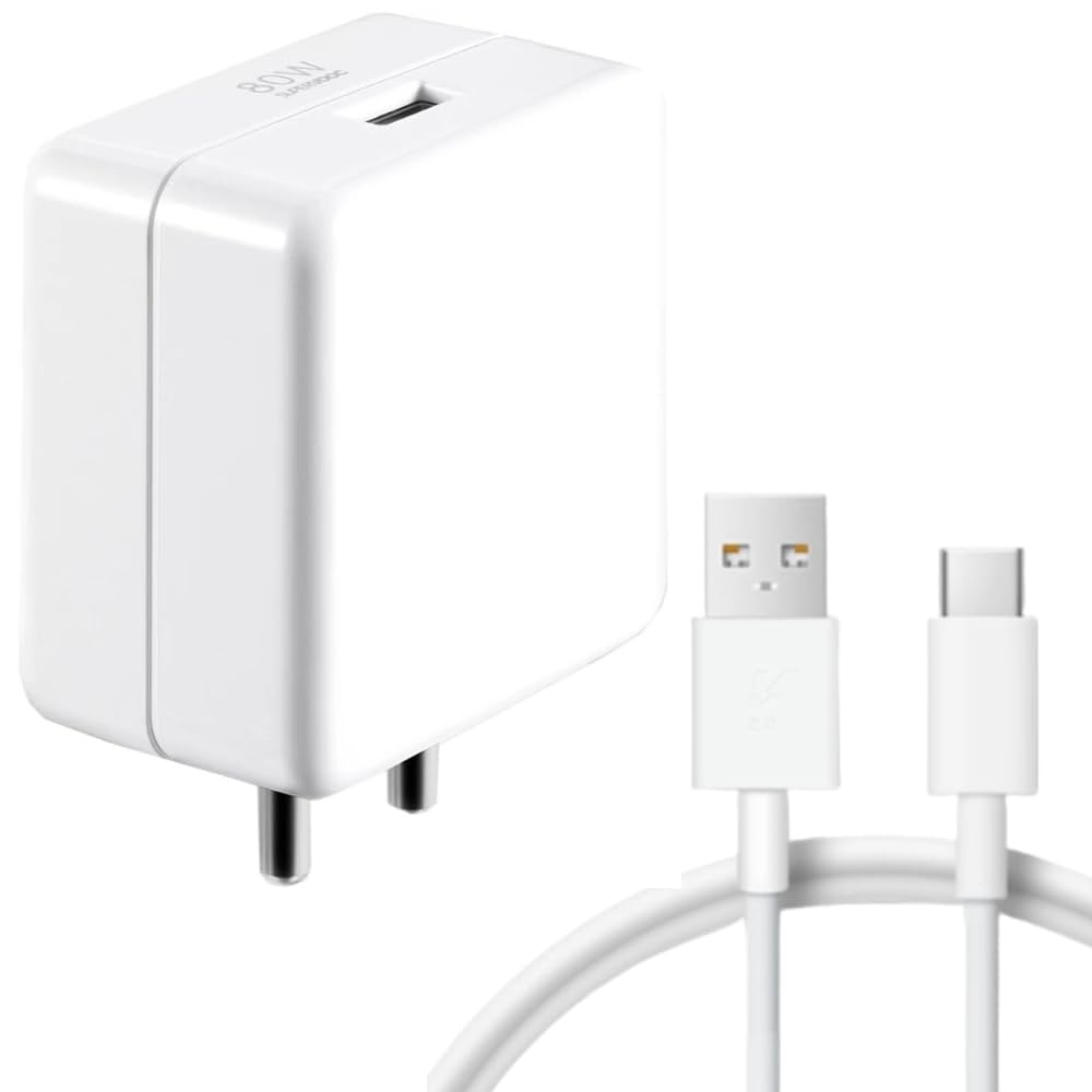 80W Supervooc Fast Charger Adapter With USB To C Cable Compatible With Realme GT Neo 3,GT 2 Pro,GT Neo 2,X50 Pro,X7 Pro,9 Pro+,10 Pro+,11 Pro,11 Pro+(80W Adapter & Cable),White