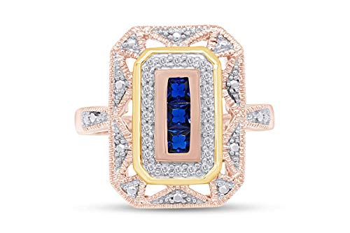 AFFY Princess Cut Simulated Blue Sapphire And White Cubic Zirconia In 14k Gold Plated 925 Sterling Silver Two-Tone Art-Deco Style Ring For Women3