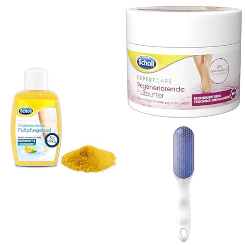 Scholl Vitalisierendes Fußbad mit natürlichen Salzkristallen und Urea + Scholl Manual Nano Glass Fußfeile + Scholl Expertcare Regenerierende Fußbutter