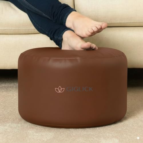 Image of Filled Bean Bag with Footstool N Cushion | Luxury Leatherette Bean Bag Chair for Adults & Kids | Comfortable, Durable, Stylish for Living Room, Bedroom, Gaming & Home Decor (Tan, 4XL)