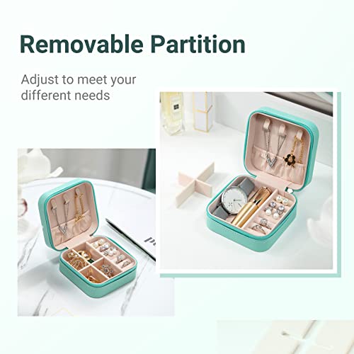 Image of CASEGRACE Faux Leather Travel Jewelry Case, Small Jewelry Box Portable Jewelry Travel Organizer Display Storage Case For Rings Earring Necklace Bracelet, Gift For Women Girls, Blue