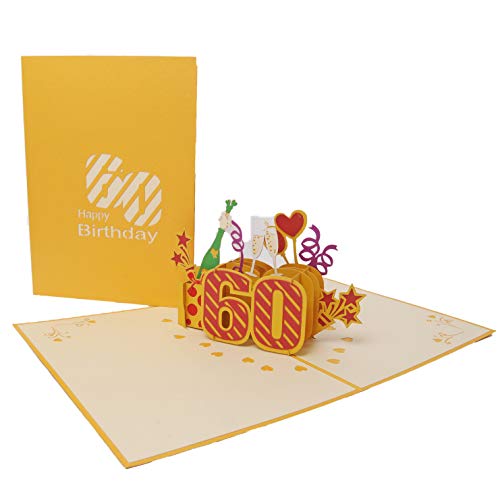 Favour Pop Up Glückwunschkarte zum runden 60. Geburtstag. (Gold, 13x18cm)
