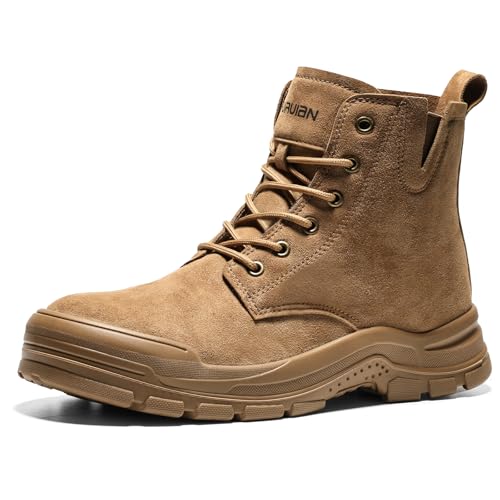 Image of Furuian Genuine Suede Work Boots for Men Women Lightweight Comfortable Steel Toe Boots Pull on Slip Resistant Puncture Proof Breathable Safety Construction Shoes for men