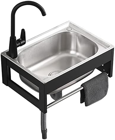 Commercial Hand Wash Station Utility Sink, Wall Mount Stainless Steel Prep/Bar Sinks with Faucet and Pipe, Wall Kitchen Sink Single Bowl Hand Wash Basin, Outdoor Sink Laundry Sink Rv Bathrooms