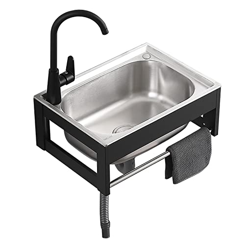 Commercial Hand Wash Station Utility Sink, Wall Mount Stainless Steel Prep/Bar Sinks With Faucet And Pipe, Wall Kitchen Sink Single Bowl Hand Wash Basin, Outdoor Sink Laundry Sink Rv Bathrooms #TOP28