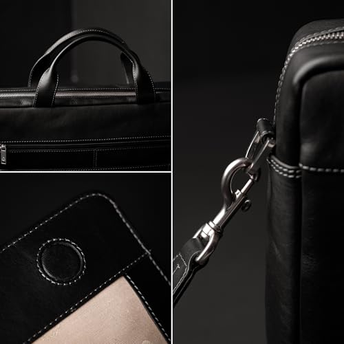 Time Resistance Leather Briefcase - Italian Handmade Leather Laptop Bag - Handbag for Men and Women 5