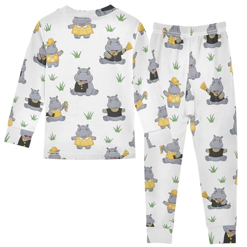Pajama Sets Long Sleeve Cute Hippo Pattern Prints Soft Comfy Sleepwear 2 Piece PJS 3-8T3