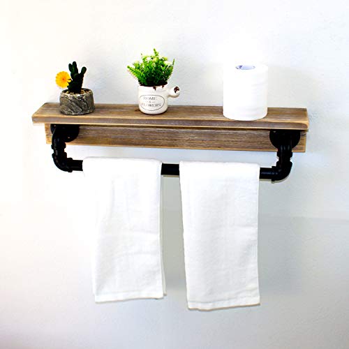 Mbqq Industrial Pipe Shelf,Rustic Wall Shelf With Towel Bar,24" Farmhouse Towel Racks For Bathroom,Floating Shelves Wall Mounted Home Decor Wooden Shelving,Retro Grey #TOP5