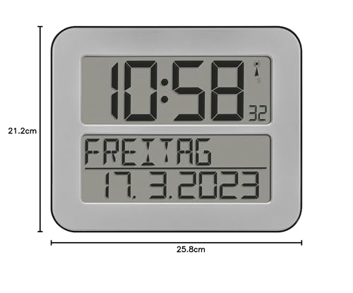 Reloj digital mural de diseño plano plateado tfa con visualización de hora exacta 7