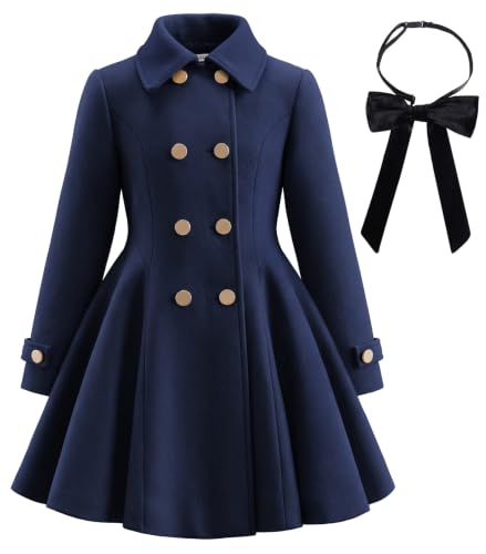Image of GRACE KARIN Girls Dress Coat Fall Winter Navy Peacoat Bow Pocket Size 10